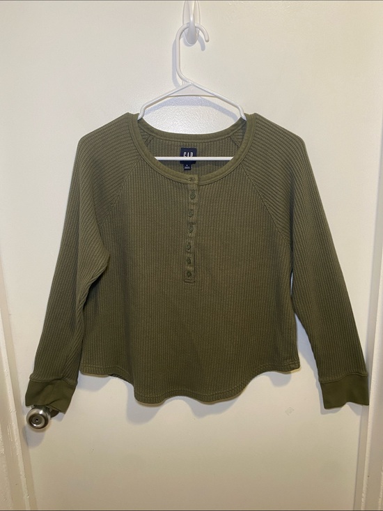 GAP Tops - GAP Olive Green Waffle Henley Long Sleeve Top